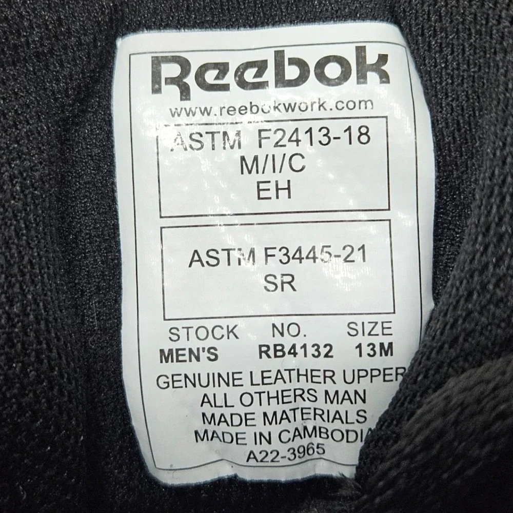 Reebok BB4500 High Top Work Safety Sneakers RB4132 Black Red White Men's Size 13